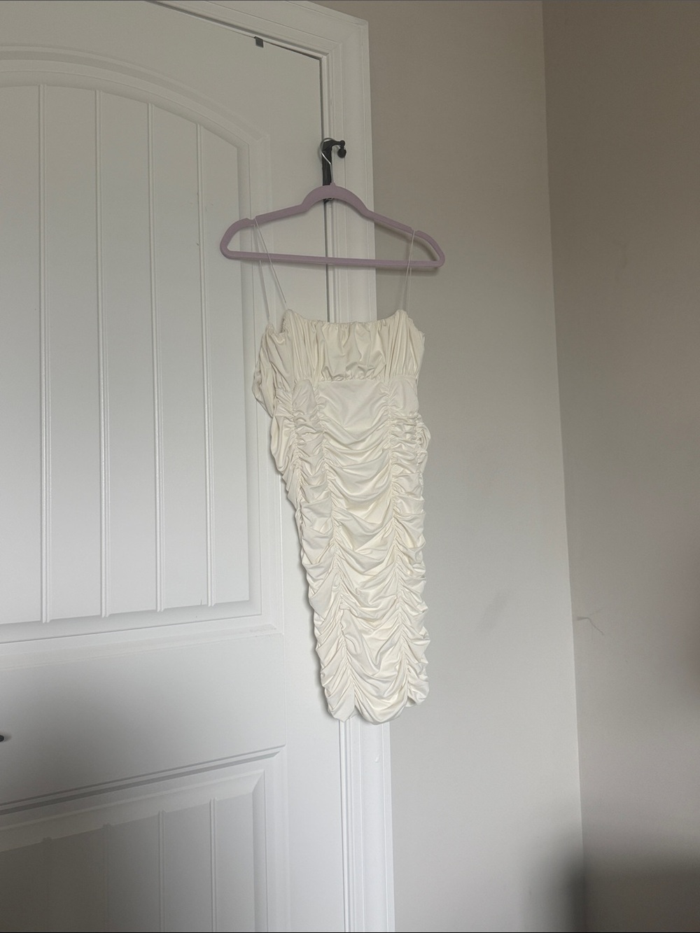 Meshki Cream Ruched Slip Mini Dress